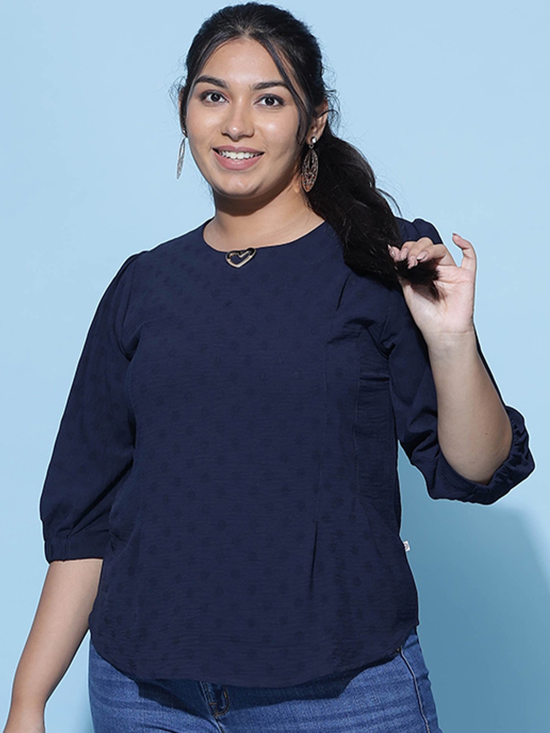 

9shines Label Plus Size Self Design Top, Blue