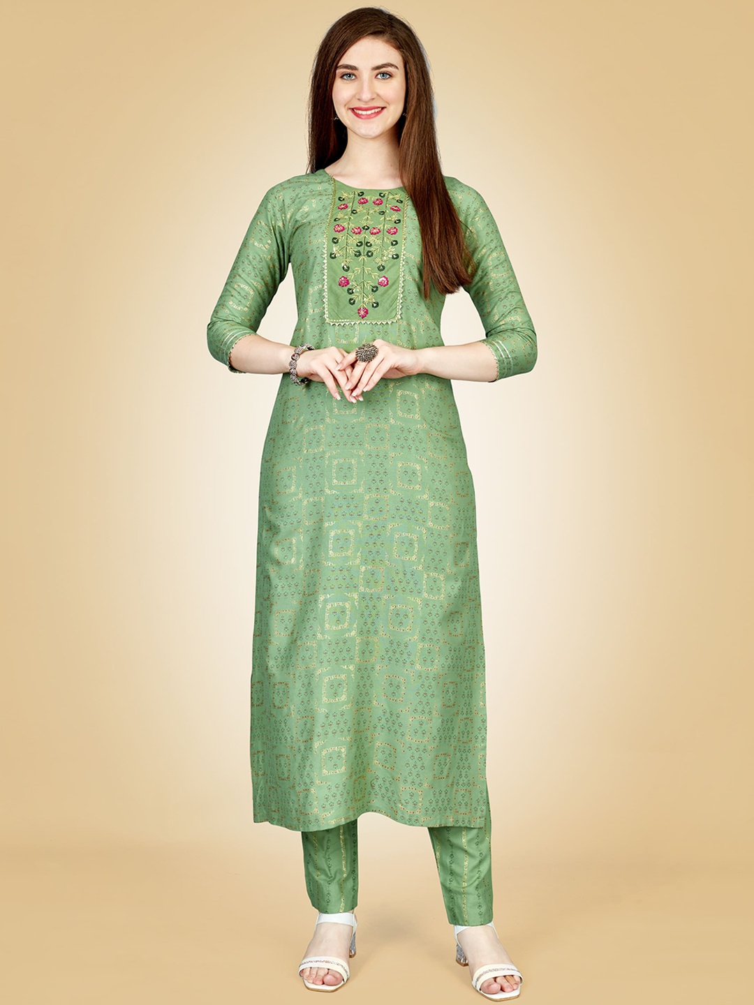 

BAPS Geometric Printed Regular Gotta Patti Kurta with Trousers, Green