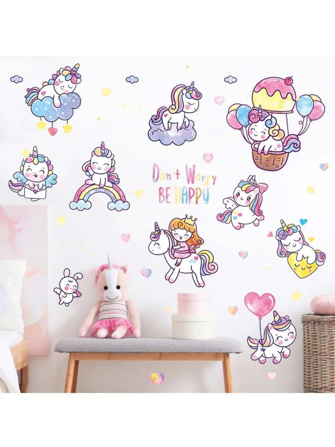

Jaamso Royals Pink & Blue Unicorn PVC Peel and Stick Wall Stickers