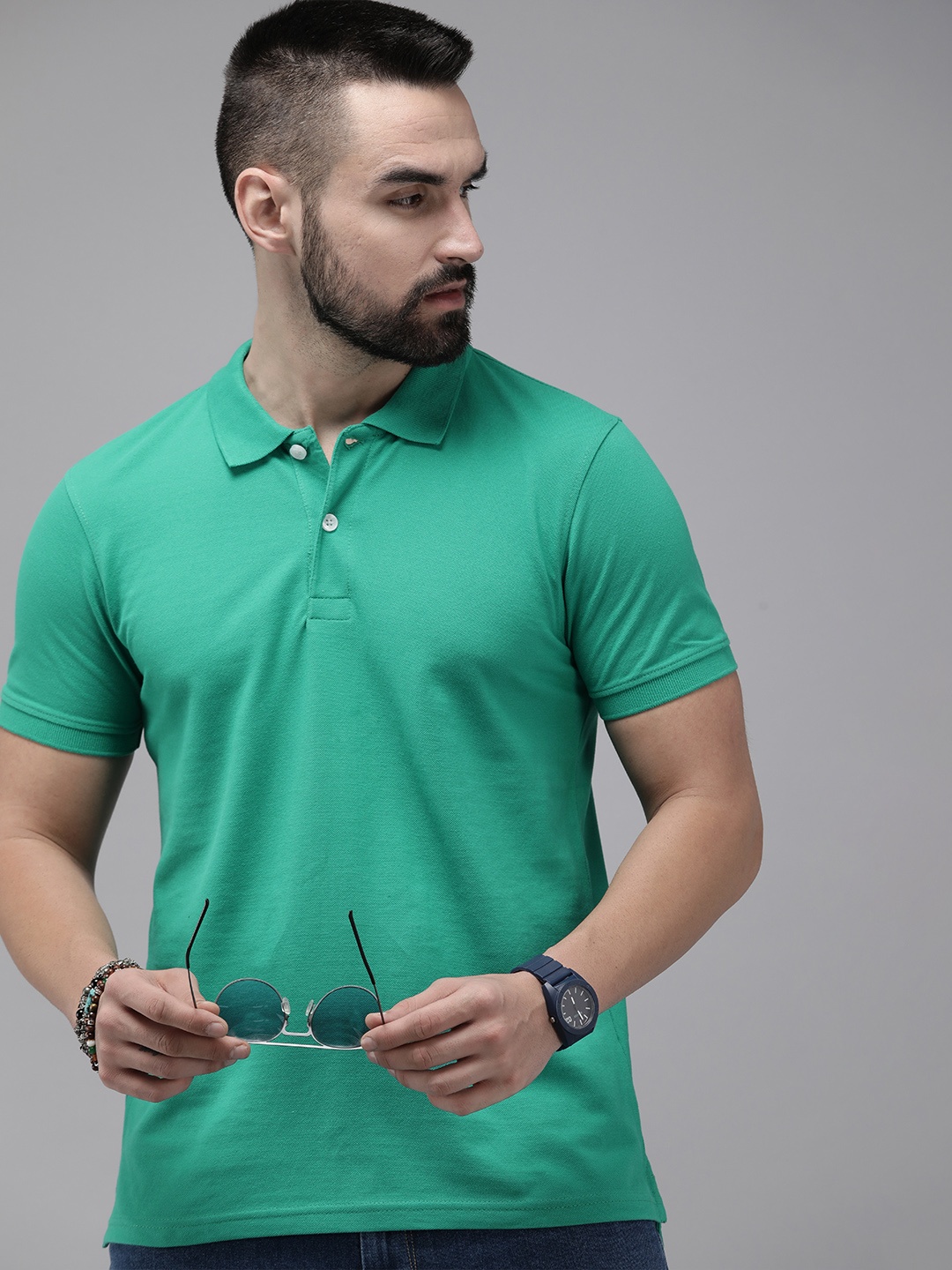 

Roadster Men Polo Collar T-shirt, Green