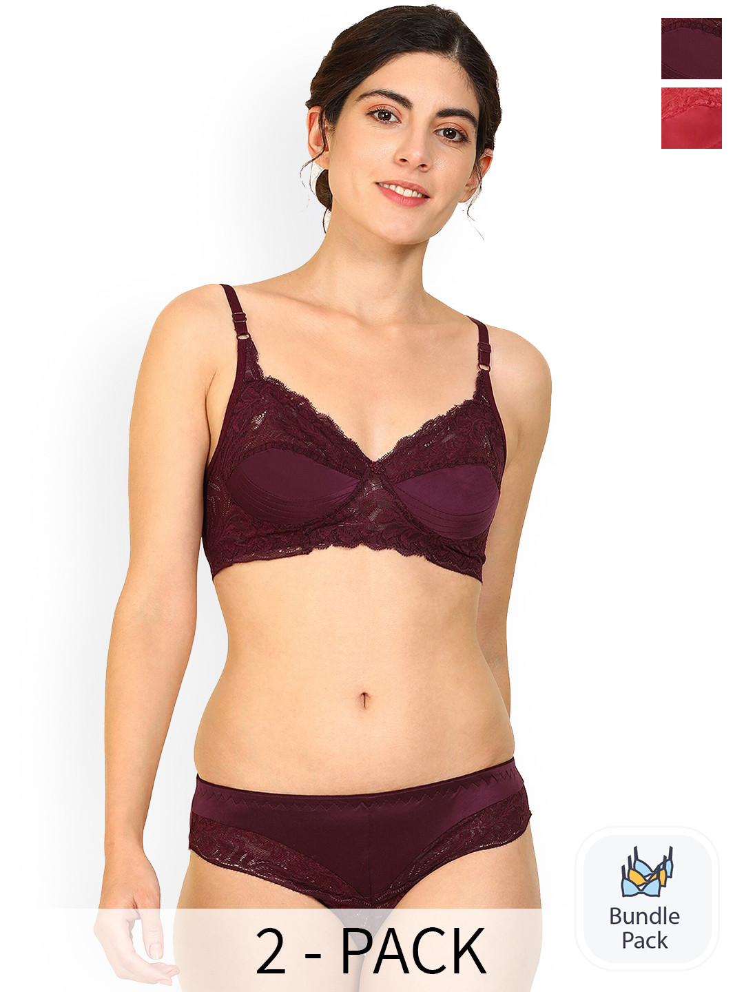 

AROUSY Pack Of 2 Cotton Lingerie Set, Purple