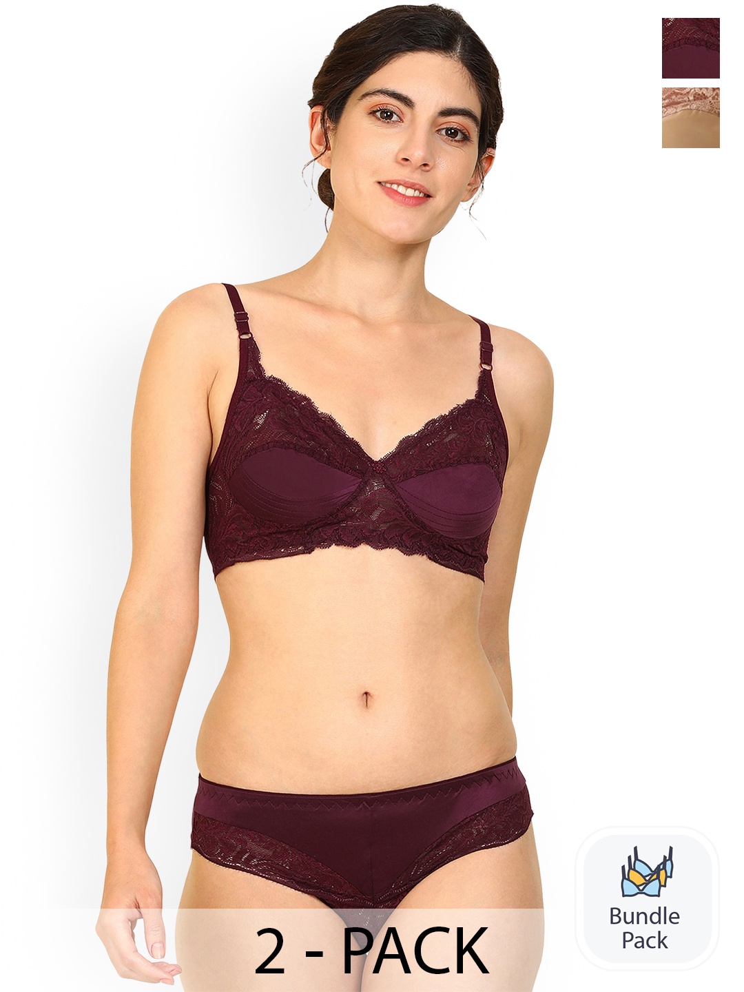 

AROUSY Pack Of 2 Self Design Cotton Comfortable Lingerie Set, Brown