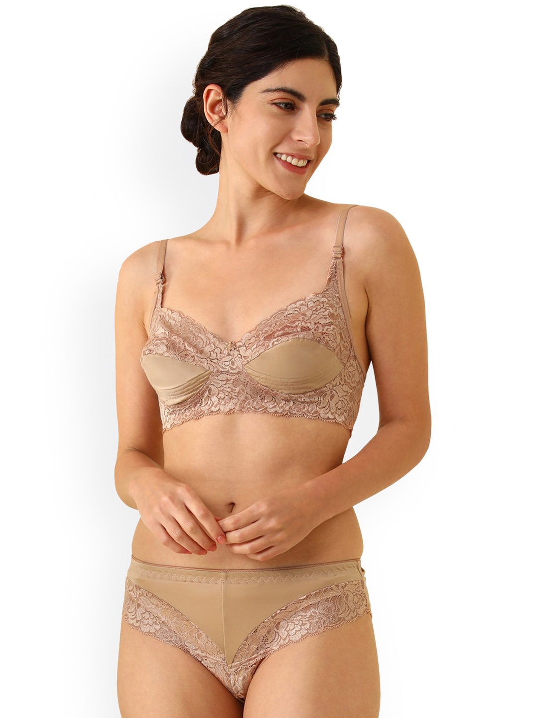 

AROUSY Laced Cotton Laced Lingerie Set, Brown