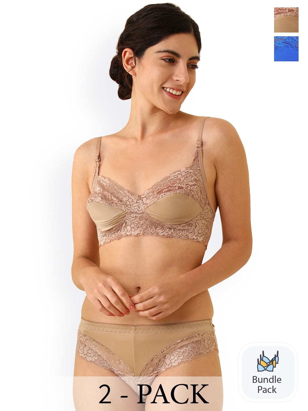 

AROUSY Pack of 2 Cotton Lingerie Set, Brown