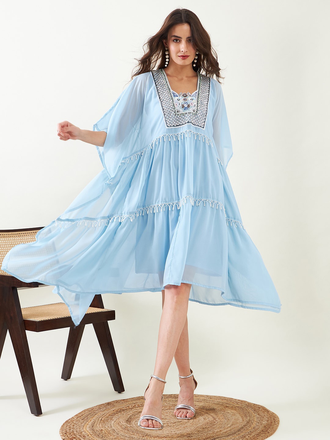 

The Kaftan Company Embellished Georgette Kaftan Ethnic Dress, Blue