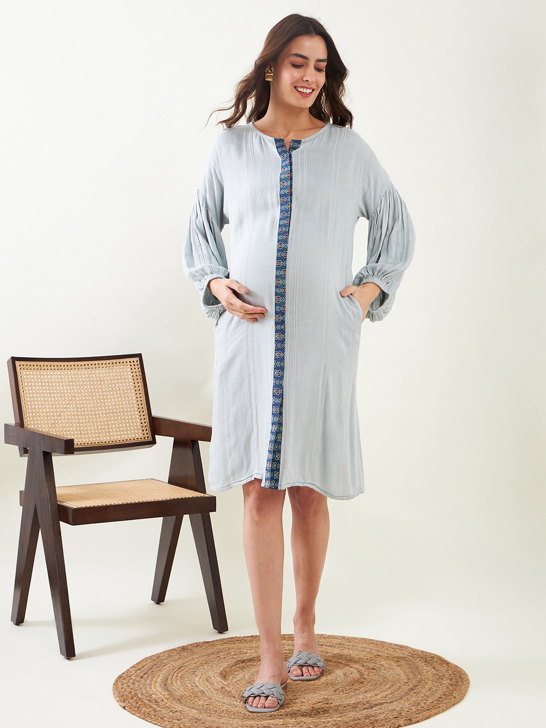 

The Kaftan Company Cotton Maternity A-Line Dress, Blue