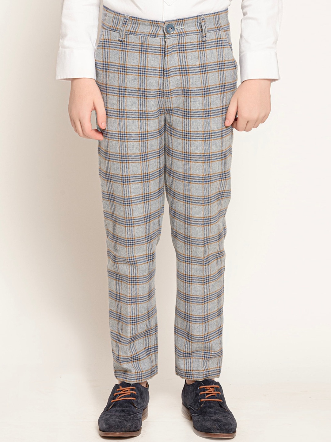 

One Friday Boys Checked Mid Rise Formal Trousers, Grey