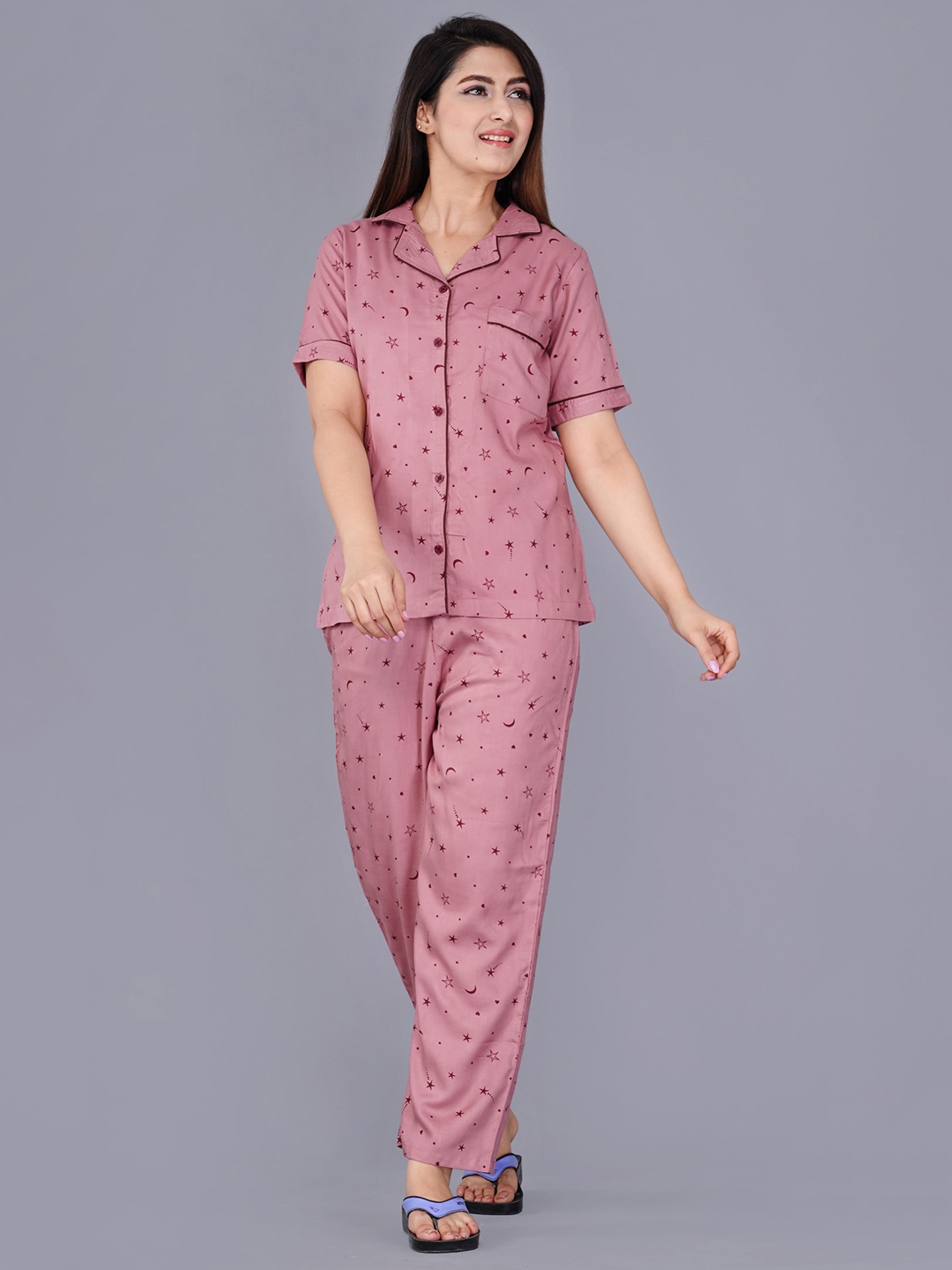 

TREND ME Conversational Printed Night Suit, Pink
