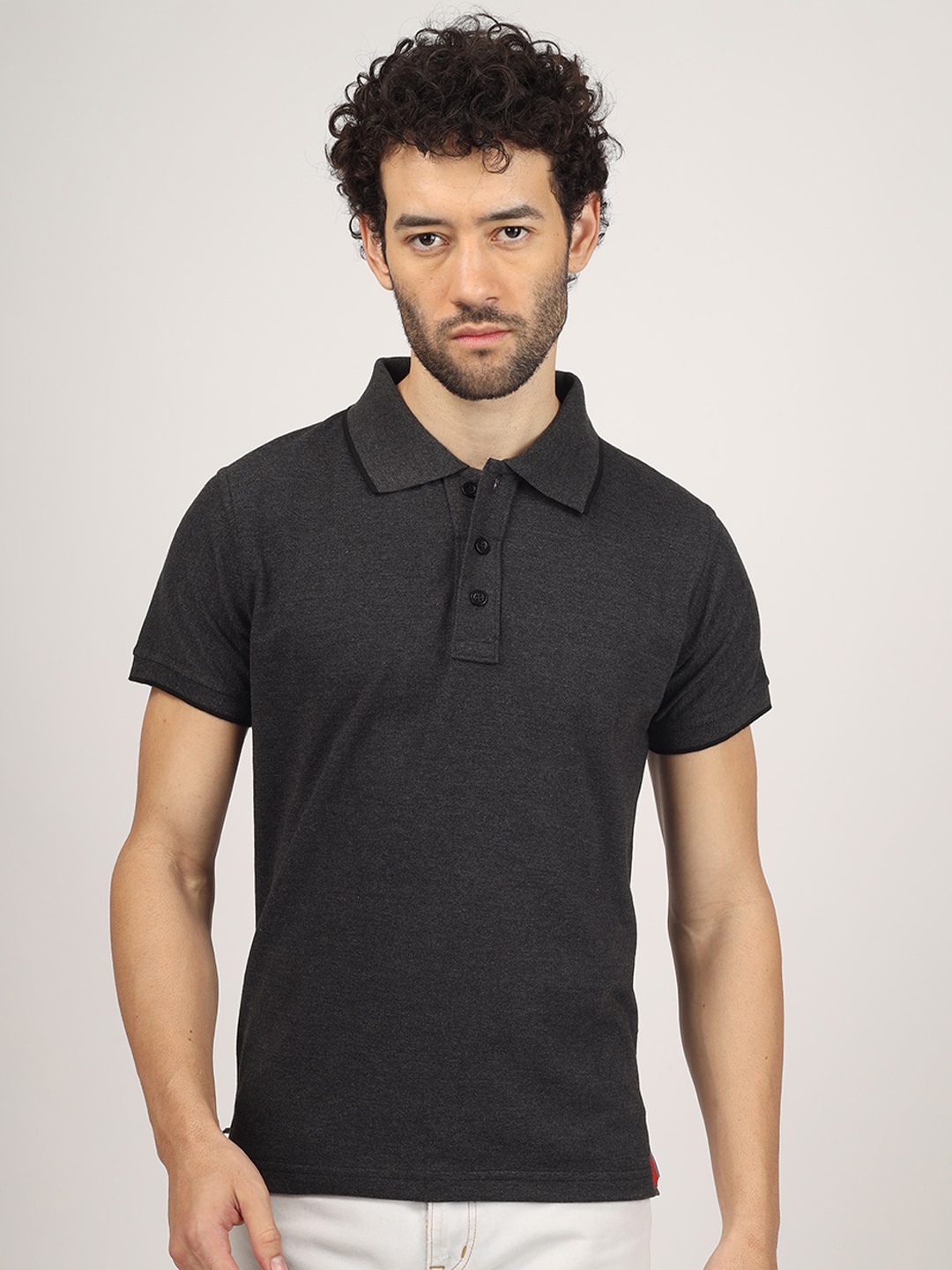 

Greylongg Polo Collar Short Sleeves T-shirt, Charcoal