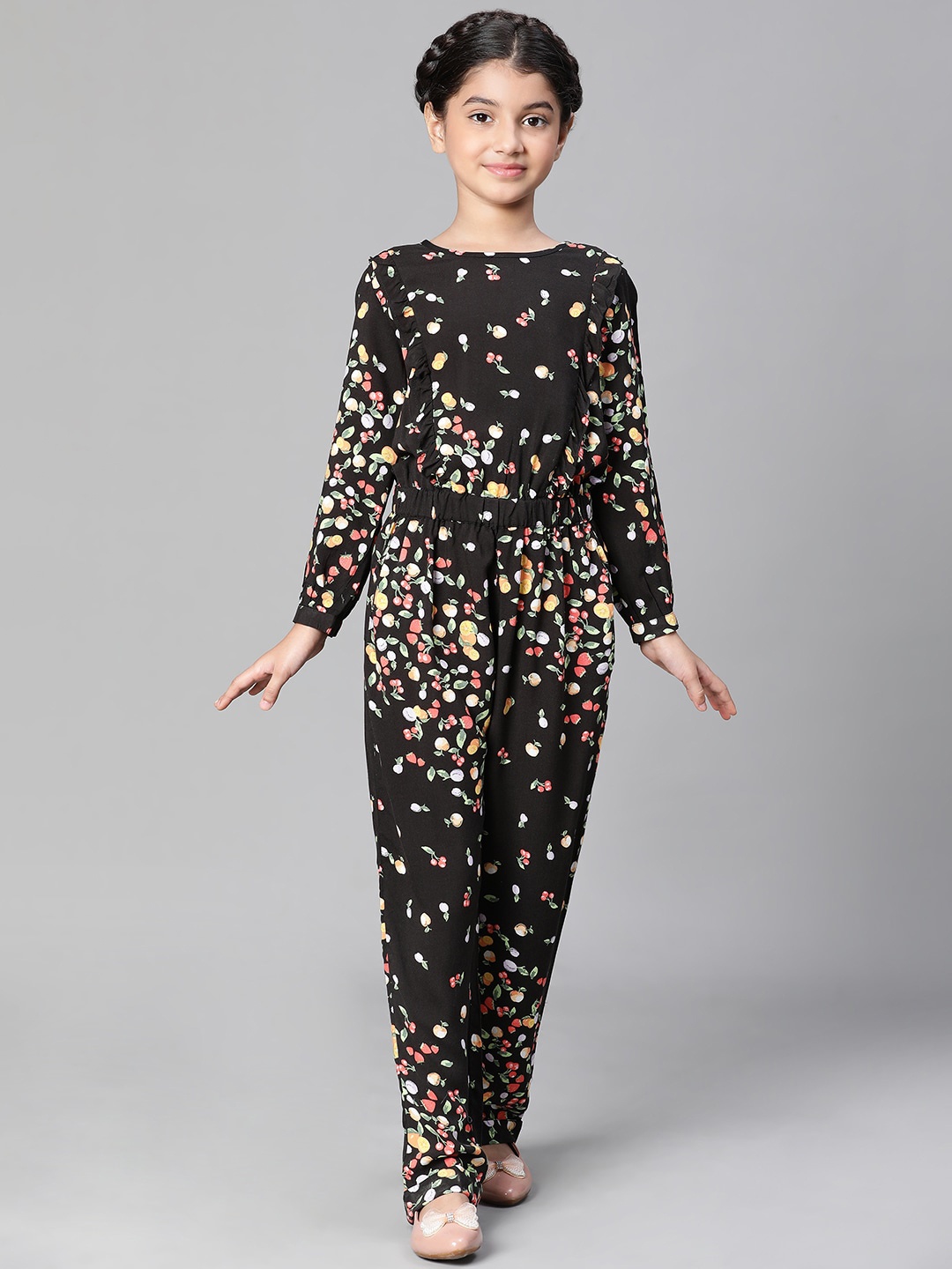 

Oxolloxo Girls Floral Printed Basic Jumpsuit, Black