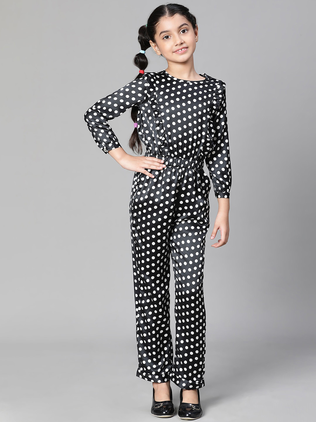 

Oxolloxo Girls Polka Dots Printed Basic Jumpsuit, Black