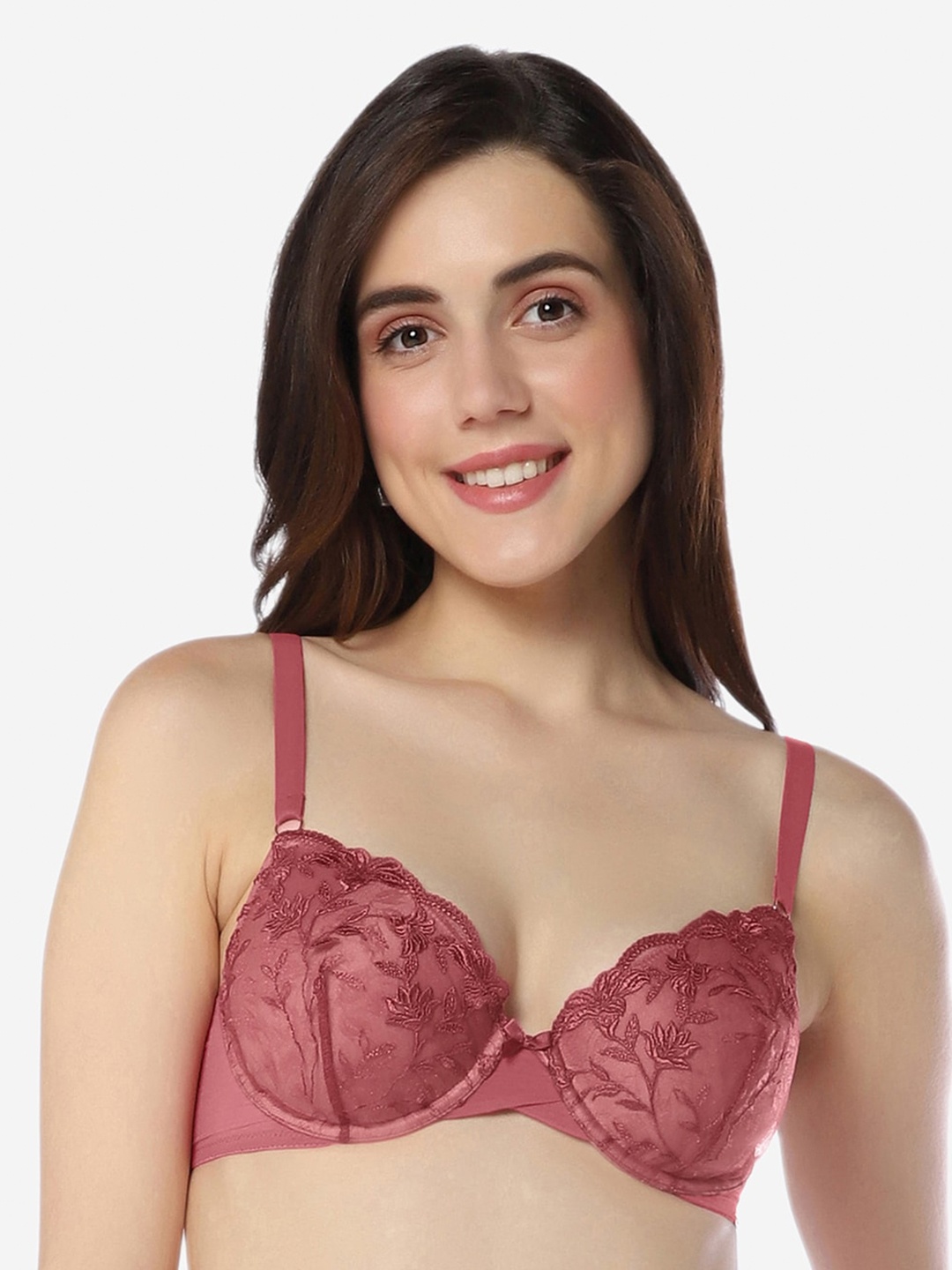 

Amante Lace Underwired Lightly Padded Balconette Bra With All Day Comfort, Pink