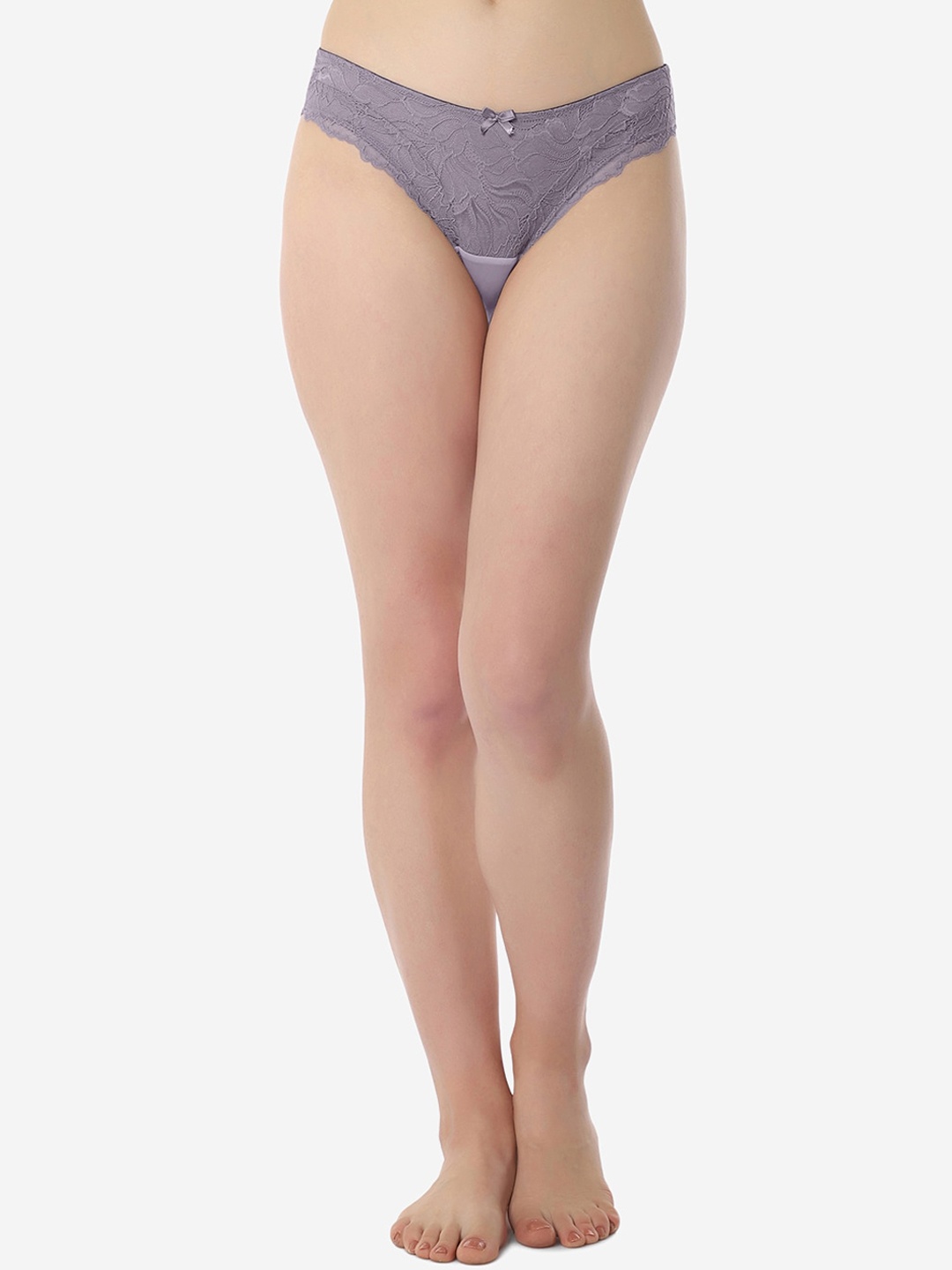 Amante Floral Lace Low-Rise Bikini Briefs, Grey