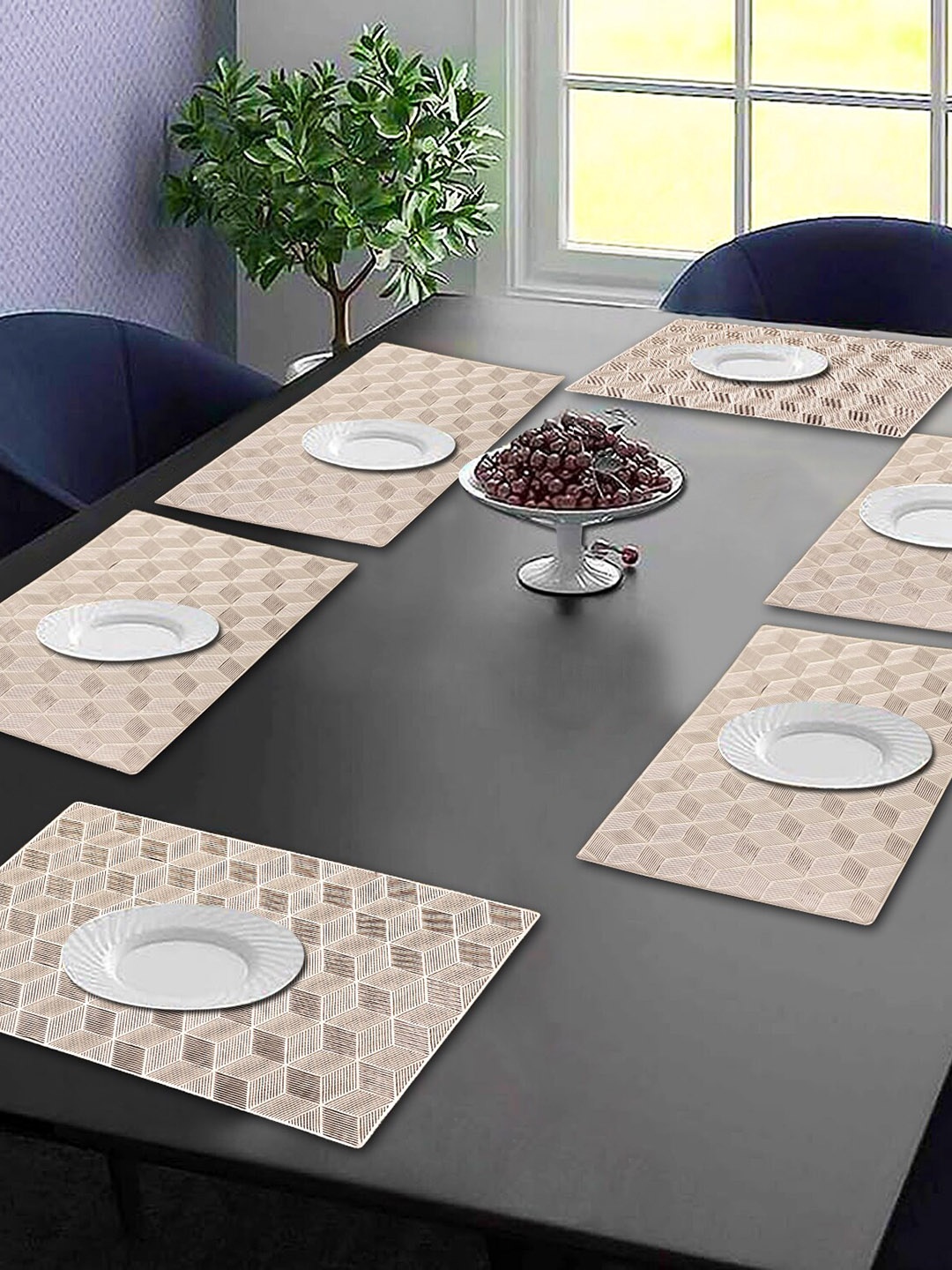 

Dakshya Industries 6-Pcs Golden Geometric Rectangular Table Placemats, Gold