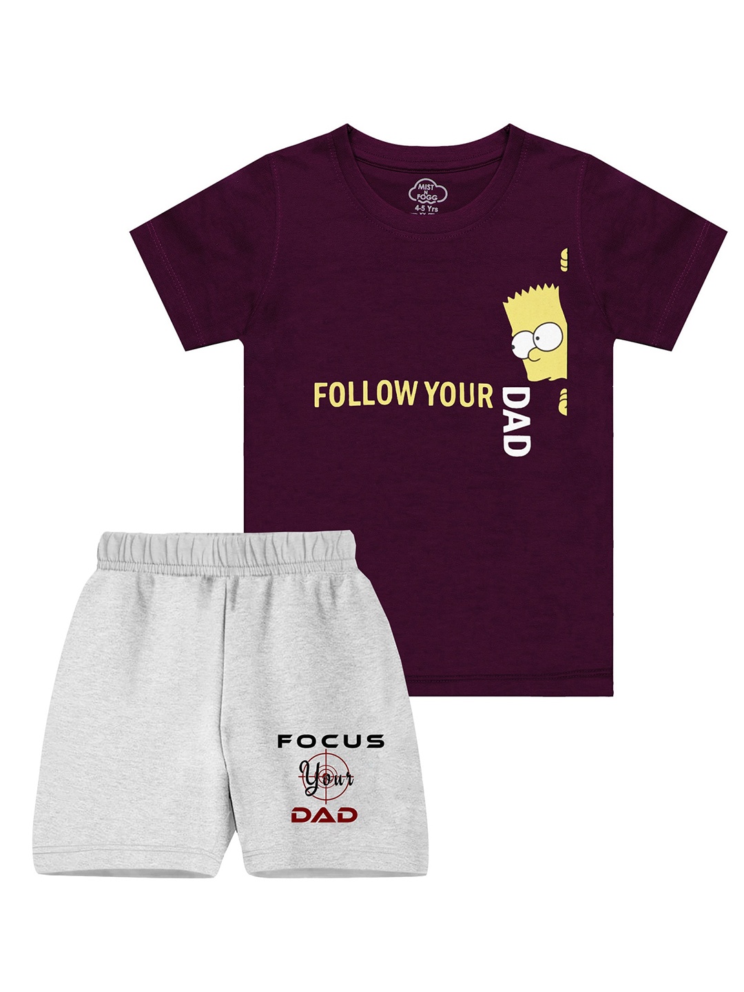 

MIST N FOGG Kids Typography Printed T-shirt with Shorts, Burgundy