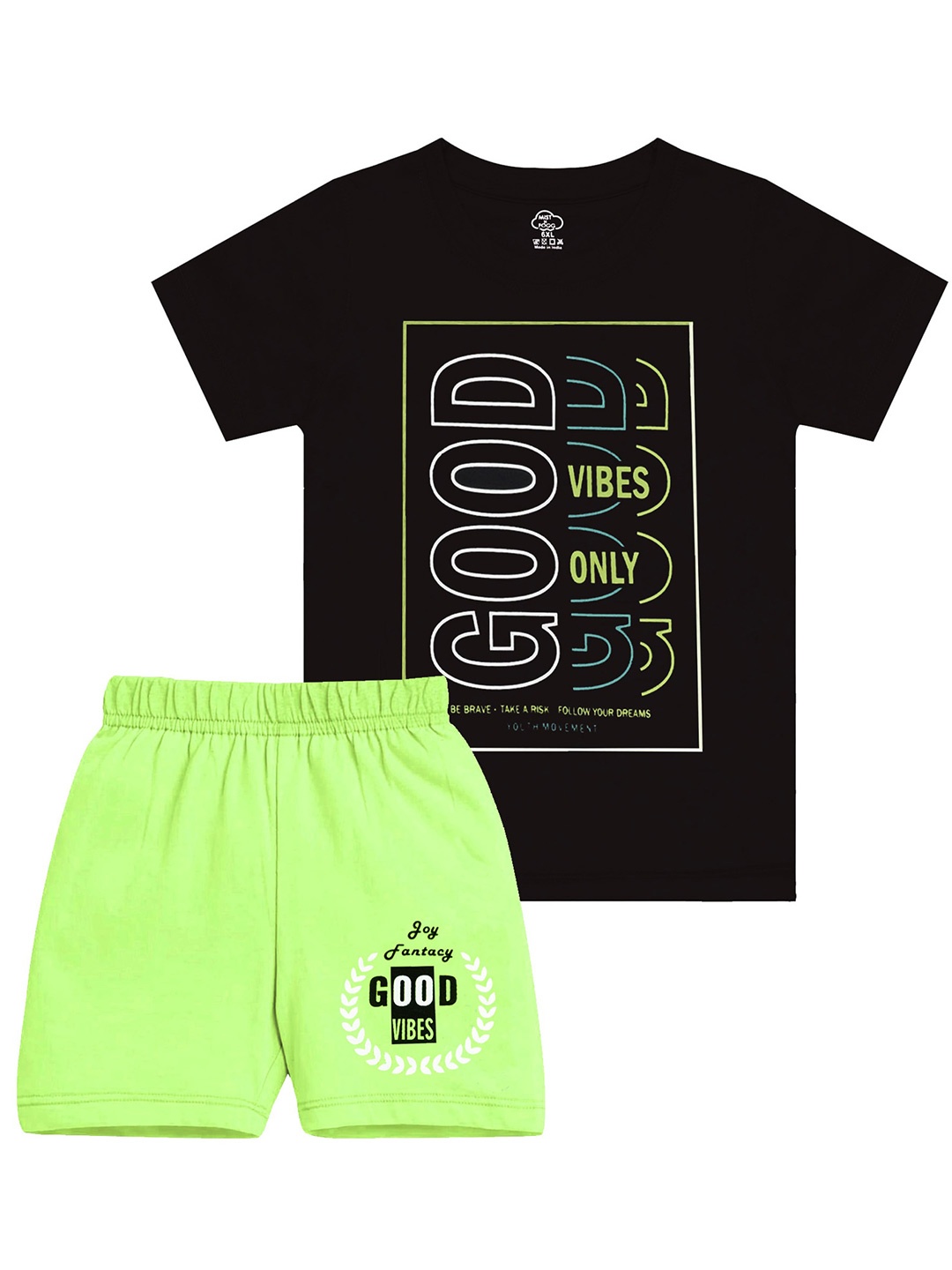 

MIST N FOGG Kids Typography Printed Round Neck Short Sleeve Clothing Set, Black