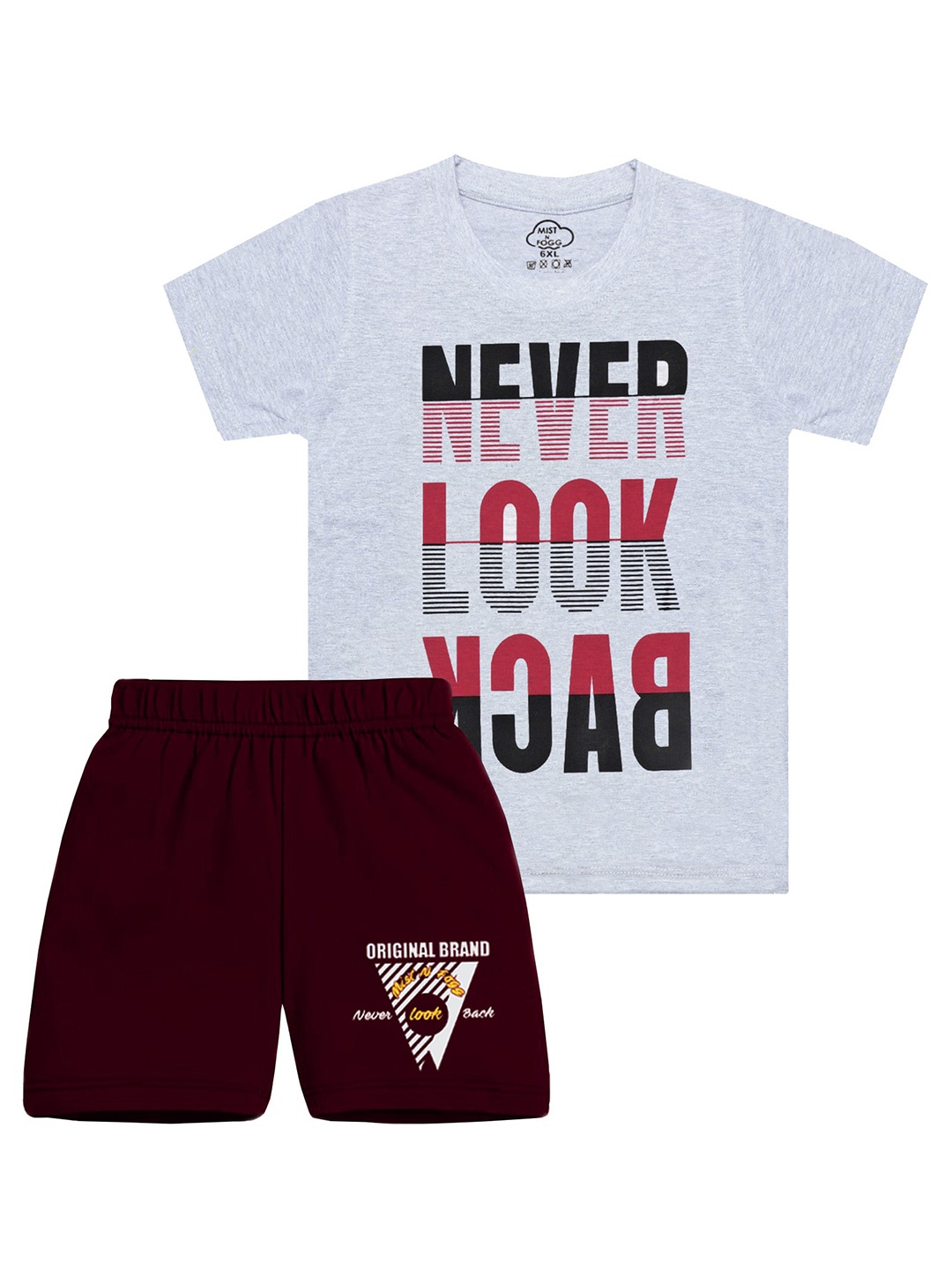 

MIST N FOGG Kids Typograpgy Printed T-shirt with Shorts, Grey melange
