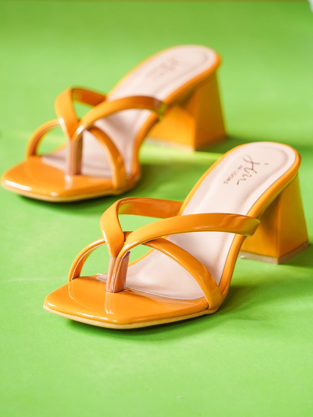 

JM Looks Strappy Open Toe Block Heels, Yellow