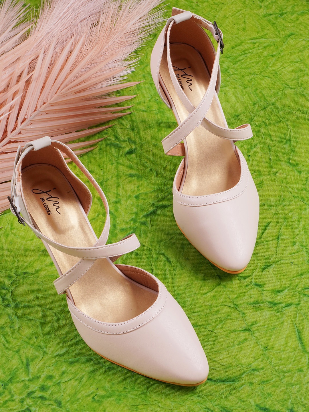 

JM Looks Pointed Toe Slim Heel Pumps, Cream