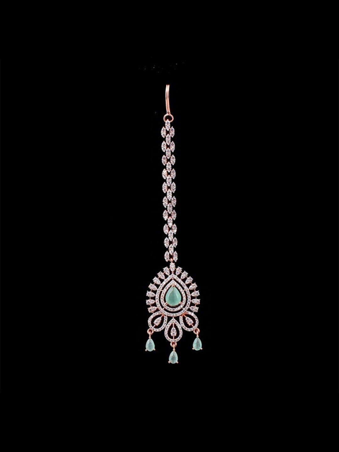 

Mirana Rose Gold-Plated CZ-Studded & Beaded Designer Maangtika