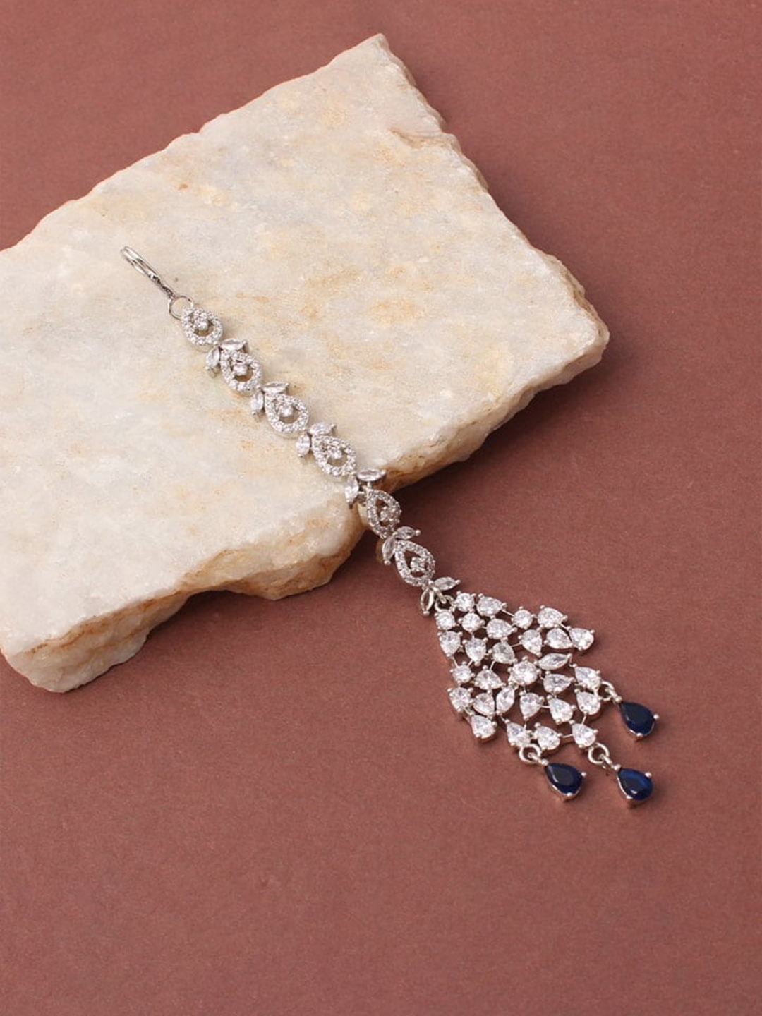 

Mirana Rhodium-Plated Stone-Studded & Beaded Hair Chain Jewellery, Silver