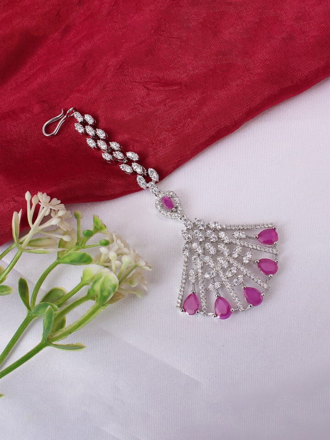 

Mirana Rhodium Plated American Diamond Studded Maangtika, Silver