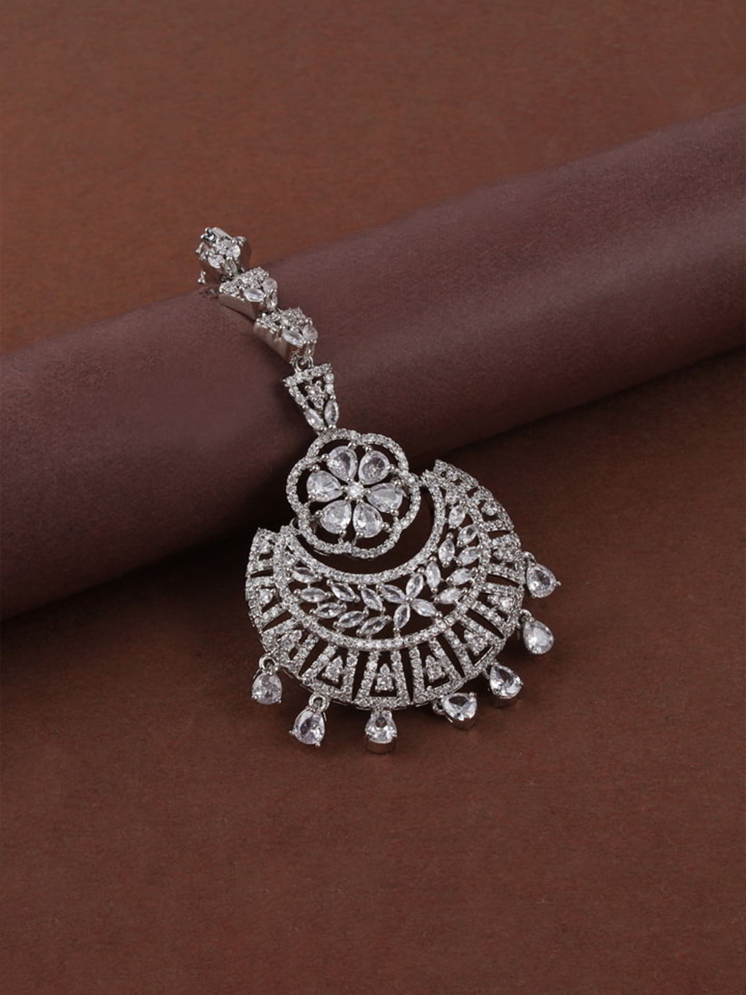

Mirana Rhodium-Plated AD Stone studded Maang Tikka, Silver