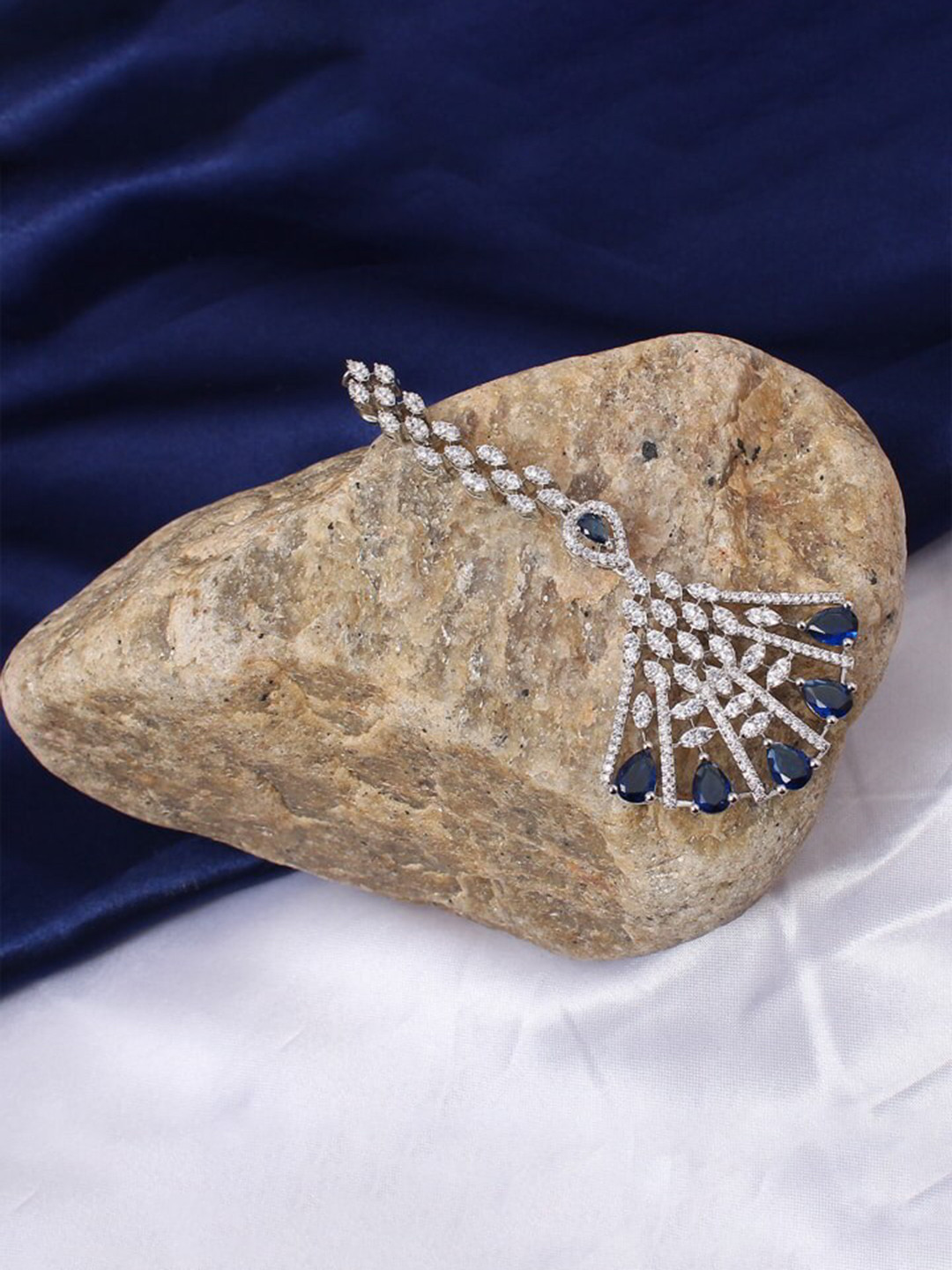 

Mirana Rhodium Plated Stone Studded Maangtika, Silver