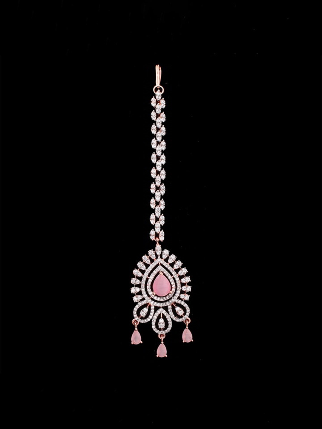 

Mirana Rose Gold-Plated Cubic Zirconia Stone-Studded Maang Tikka