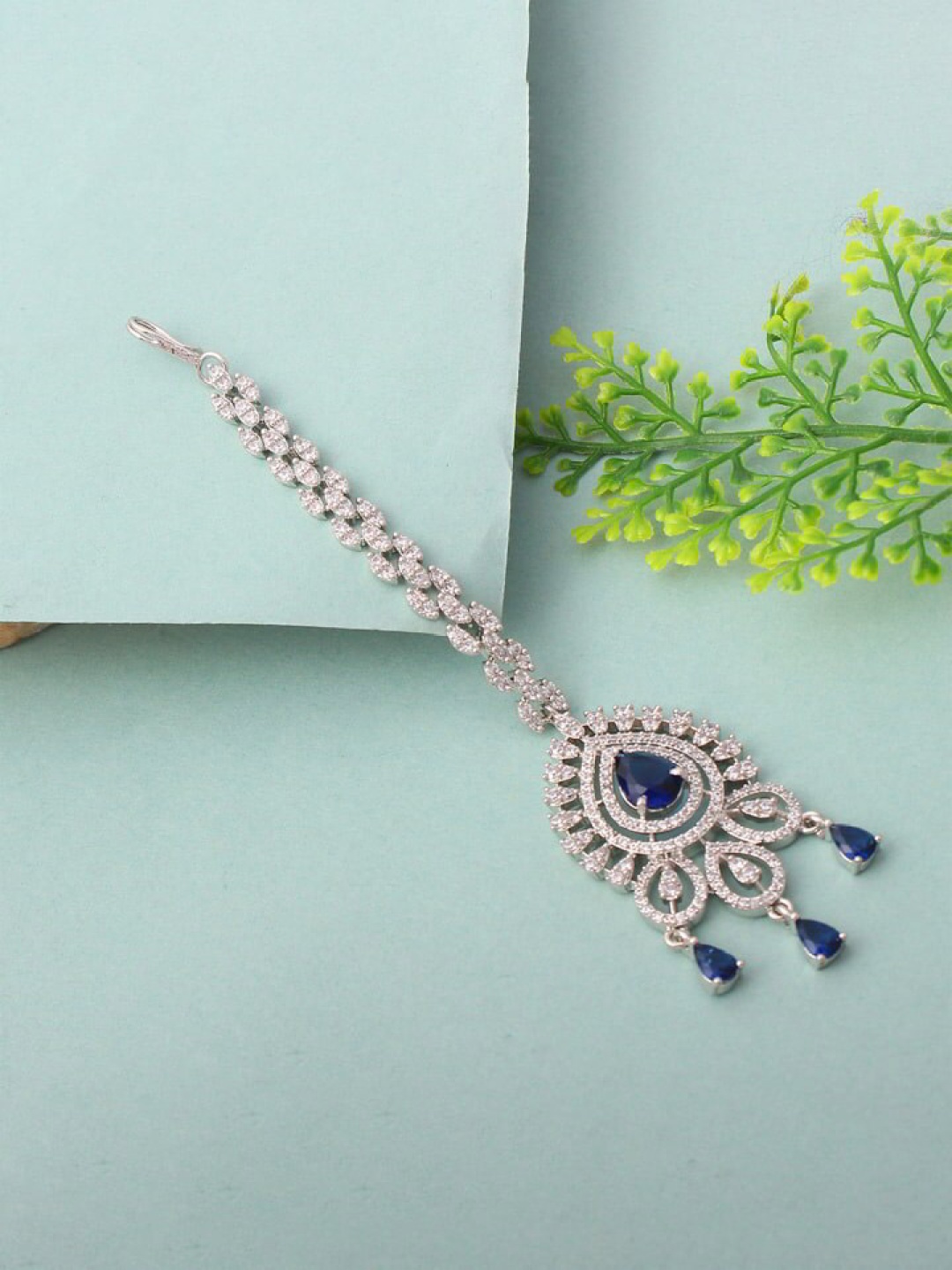 

Mirana Rhodium-Plated AD studded Head Maangtika, Silver