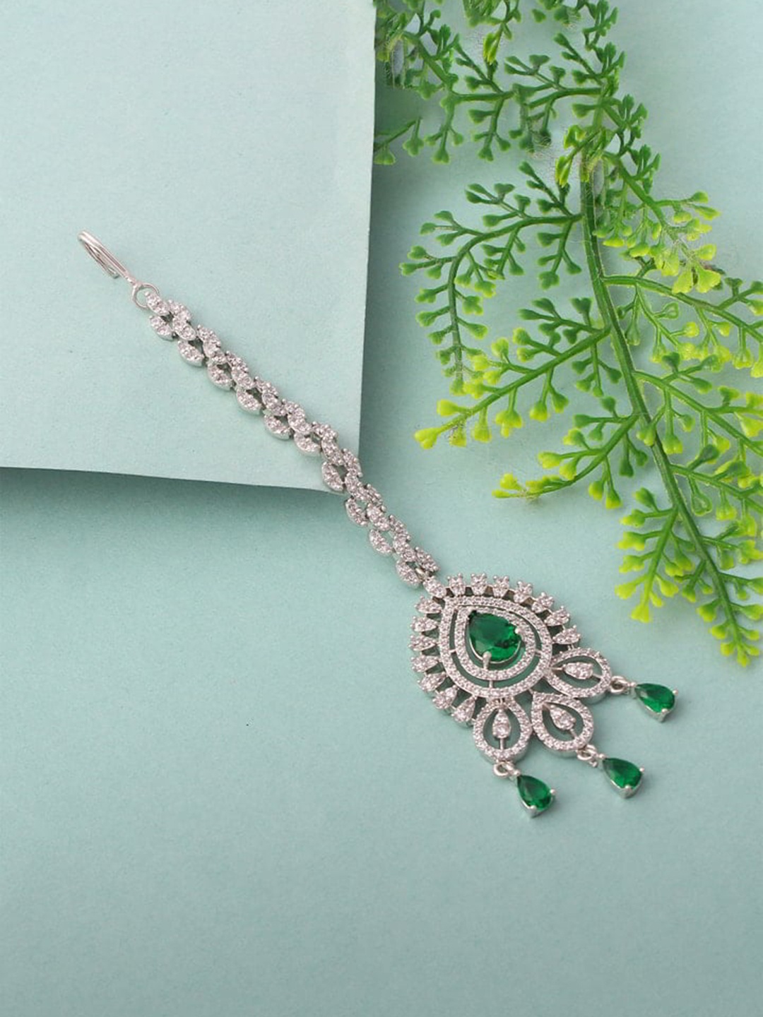 

Mirana Rhodium-Plated AD Stone Studded Head Jewellery, Silver