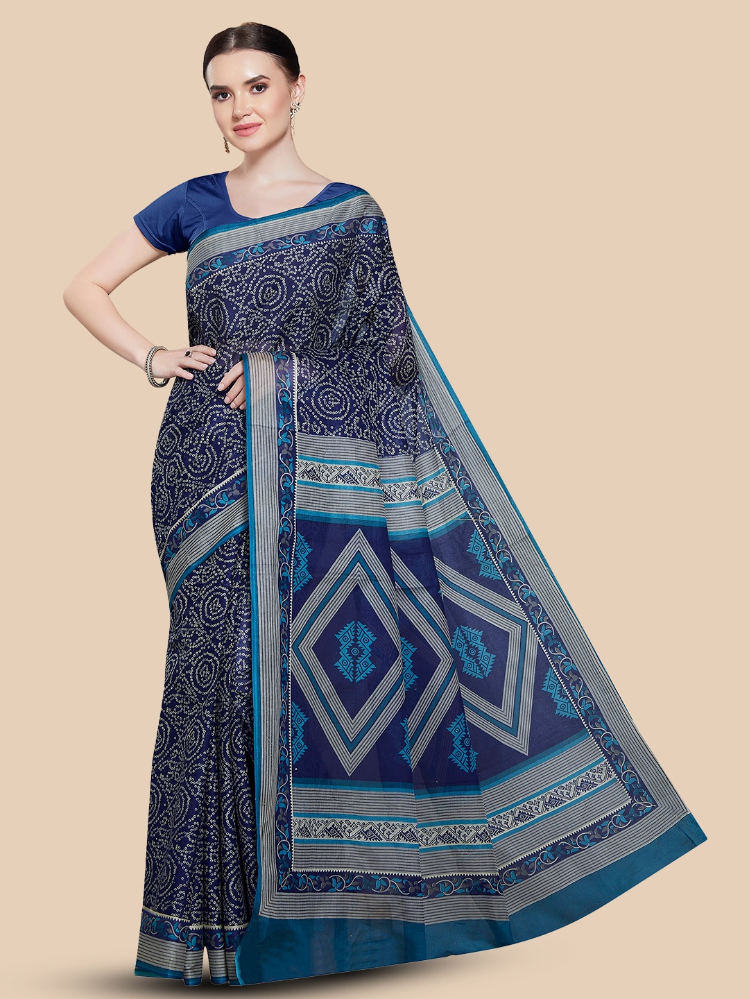 

Rani Saahiba Bandhani Printed Pure Cotton Bandhani Saree, Blue