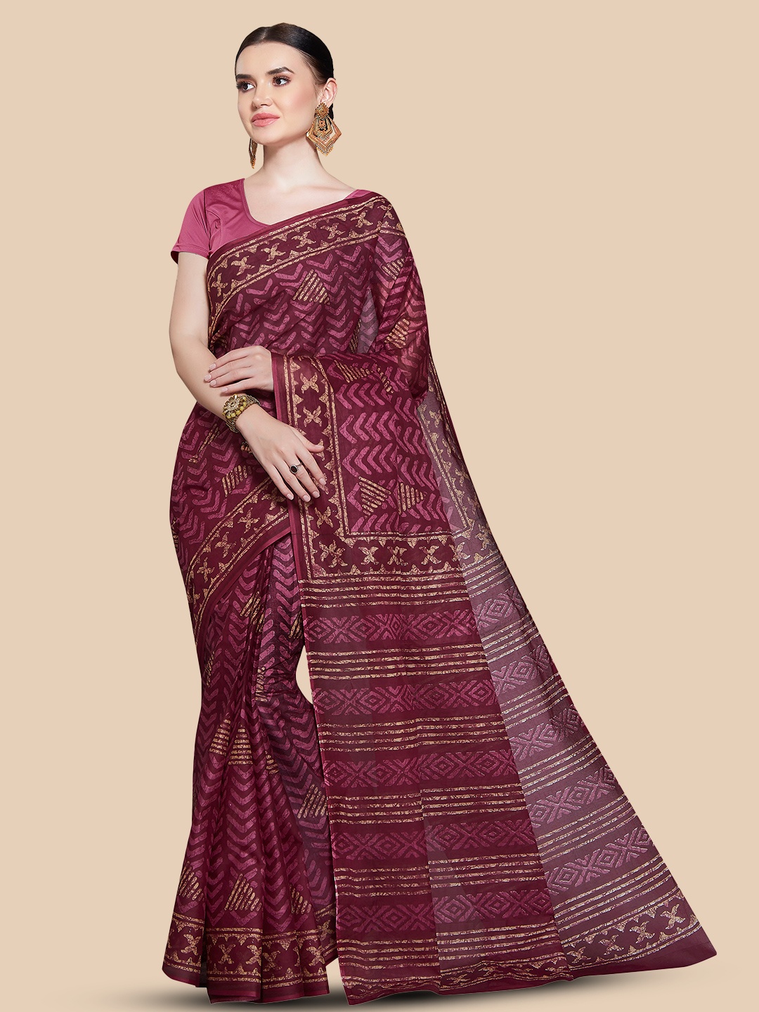 

Rani Saahiba Batik Pure Cotton Saree, Red