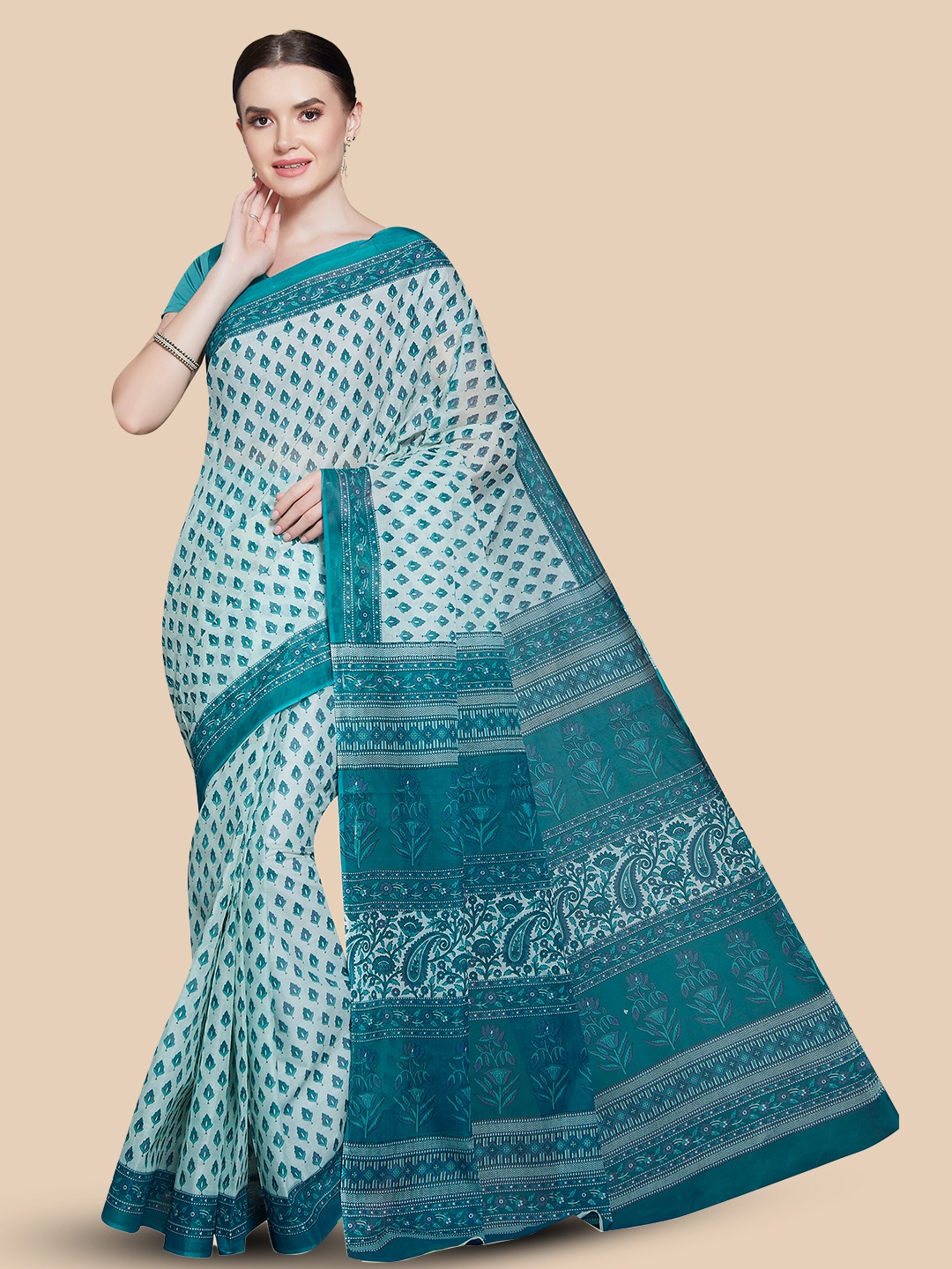 

Rani Saahiba Bagh Print Pure Cotton Bagru Saree, Blue