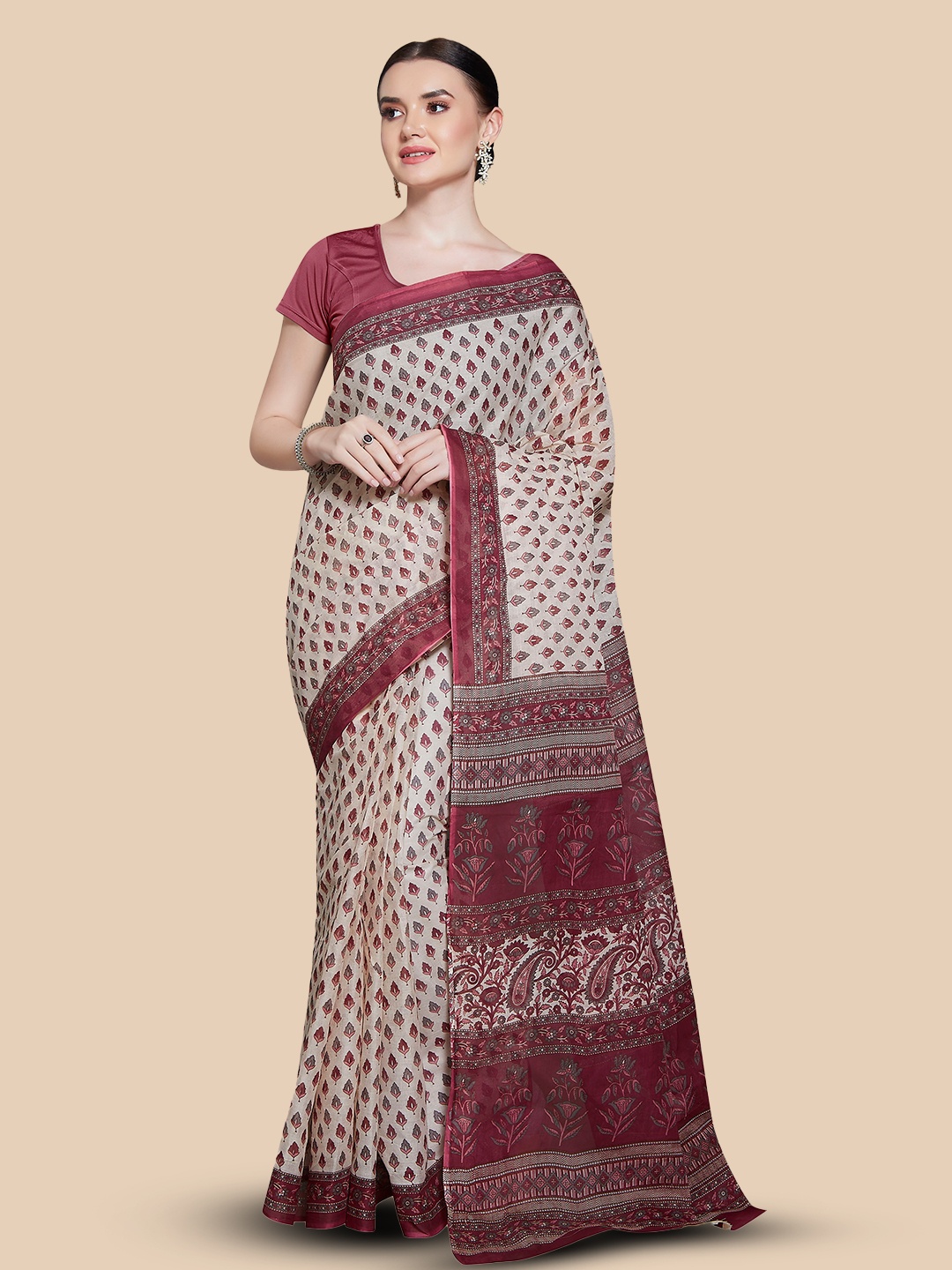 

Rani Saahiba Bagh Pure Cotton Bagru Saree, Beige