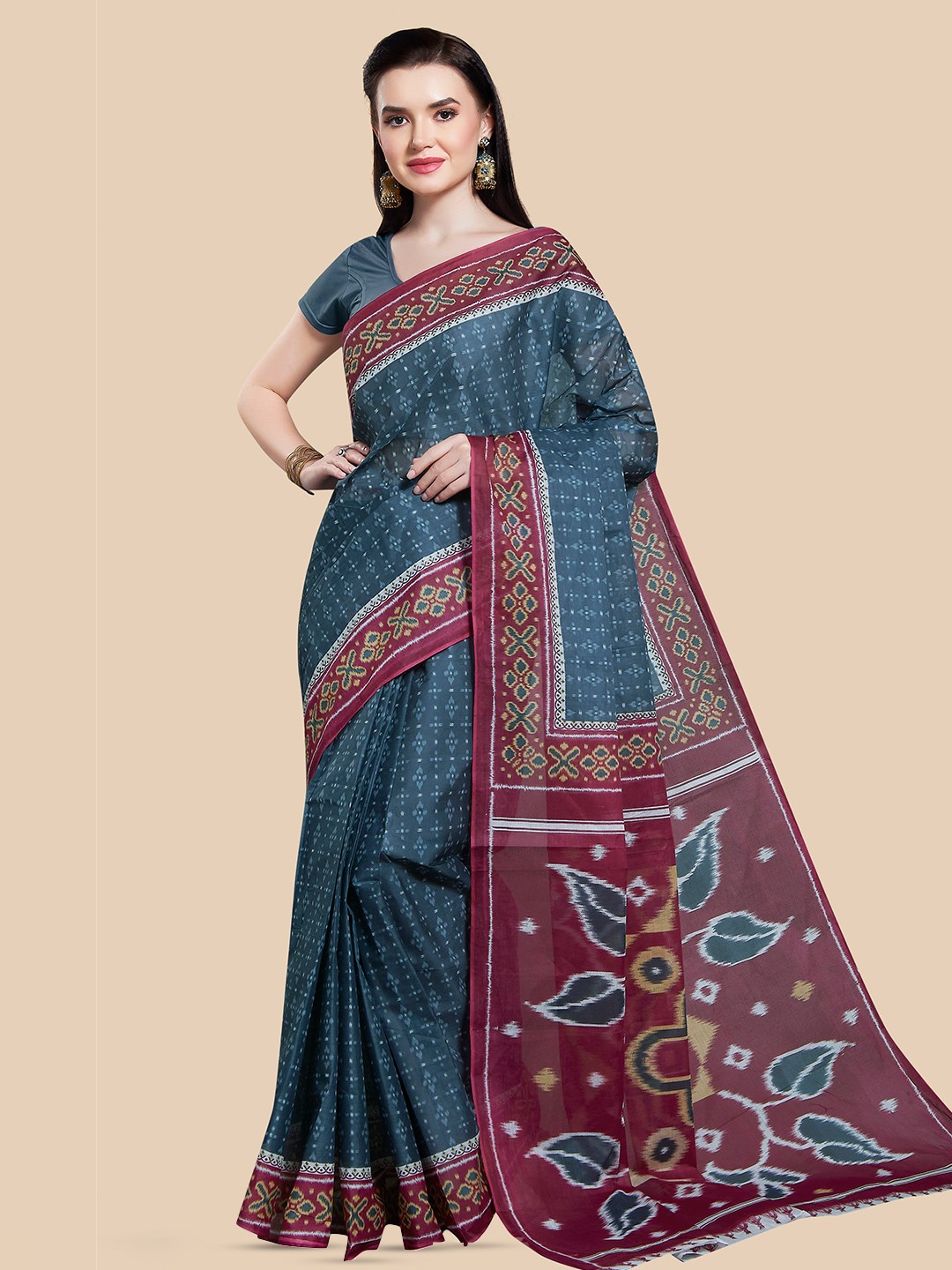 

Rani Saahiba Ethnic Motifs Pure Cotton Sambalpuri Saree, Grey