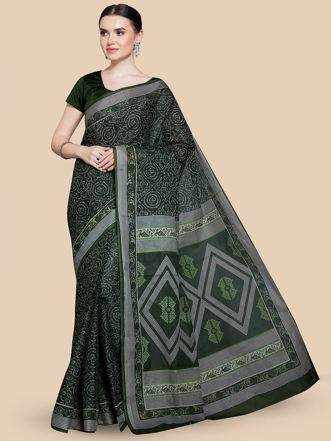 

Rani Saahiba Pure Cotton Bandhani Saree, Green