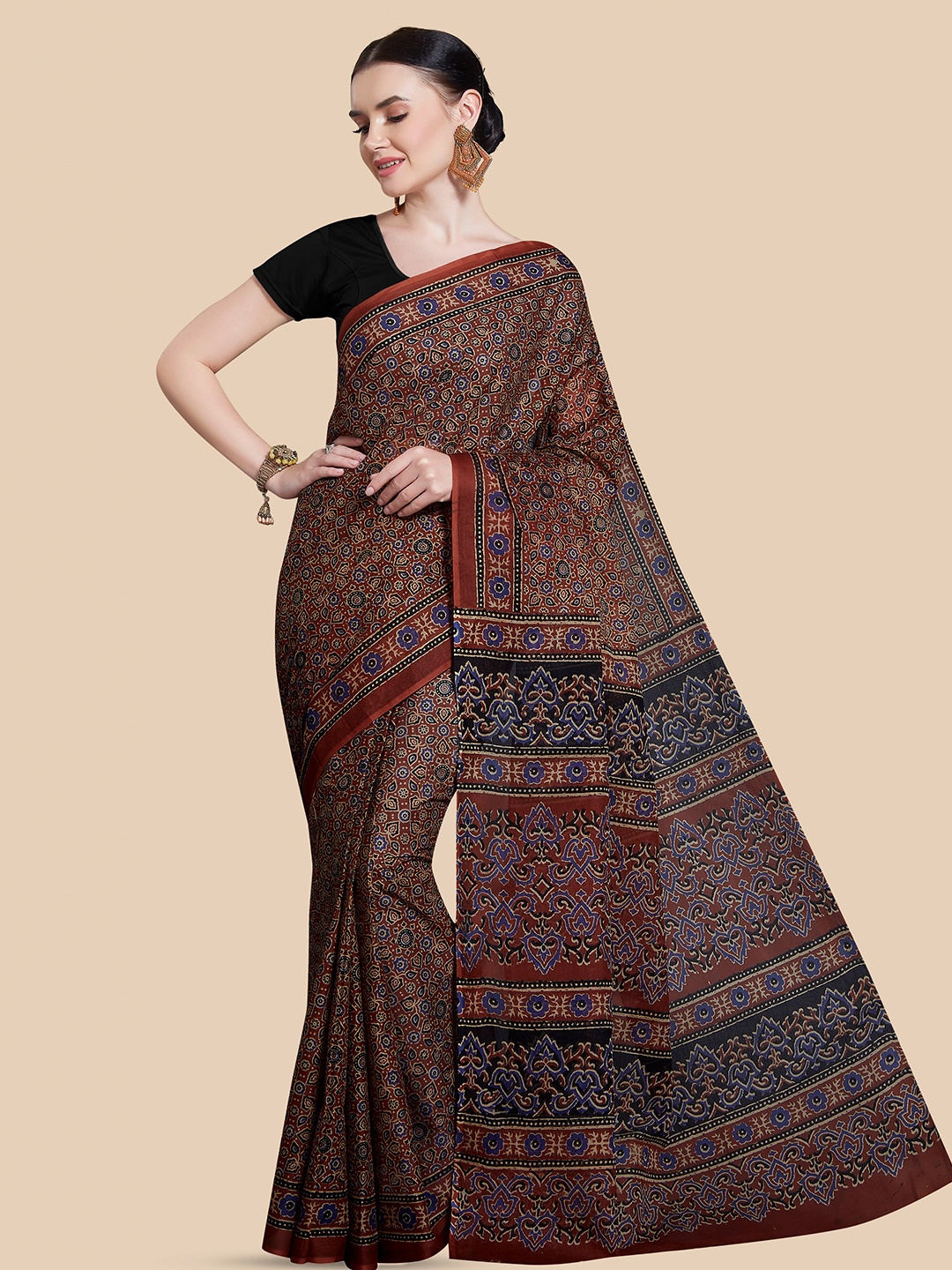 

Rani Saahiba Ethnic Motifs Printed Pure Cotton Saree, Rust