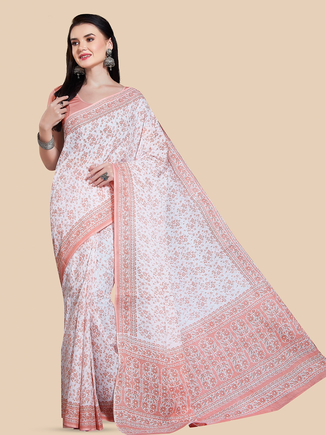 

Rani Saahiba Floral Pure Cotton Saree, White
