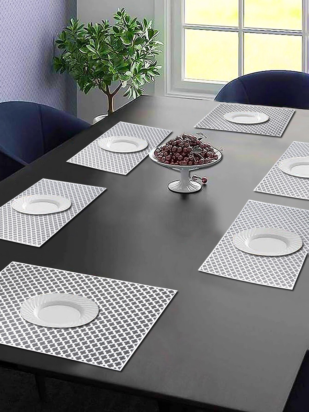 Dakshya Industries 6-Pcs Sliver-Toned Rectangular Table Placemats, Silver