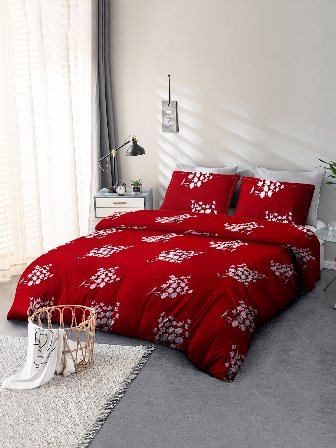 

Cortina Red & White Floral 144 TC Queen Bedsheet with 2 Pillow Covers