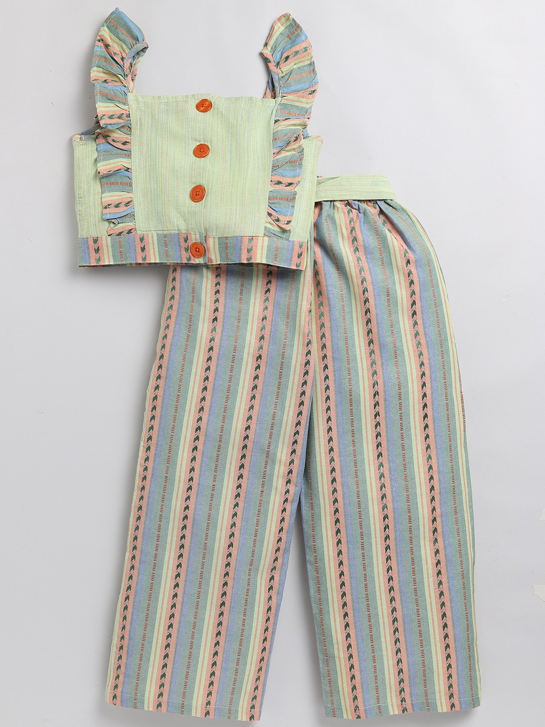 

BAESD Girls Striped Cotton Top With Trousers, Green
