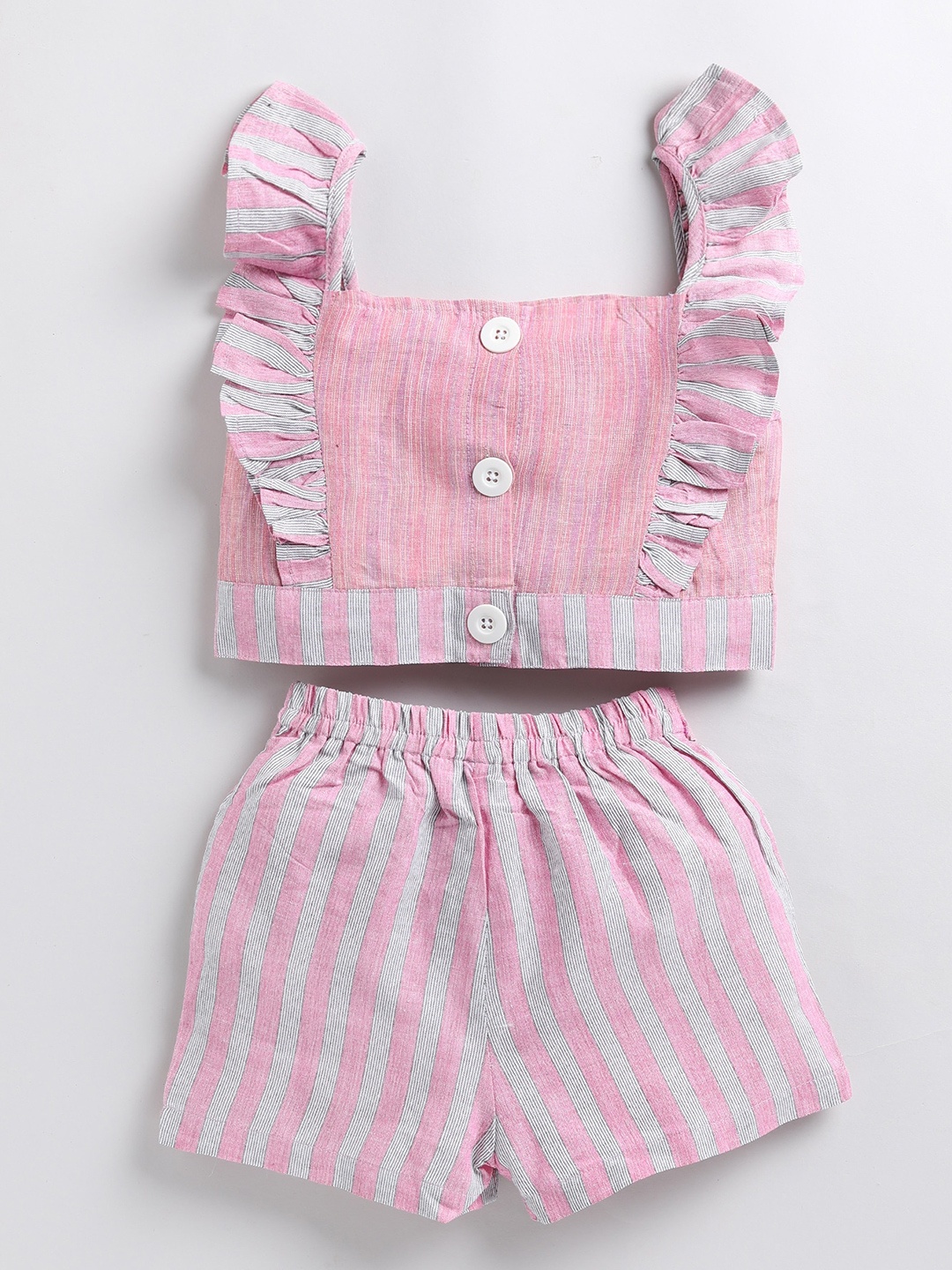

BAESD Girls Striped Pure Cotton Top With Shorts, Pink