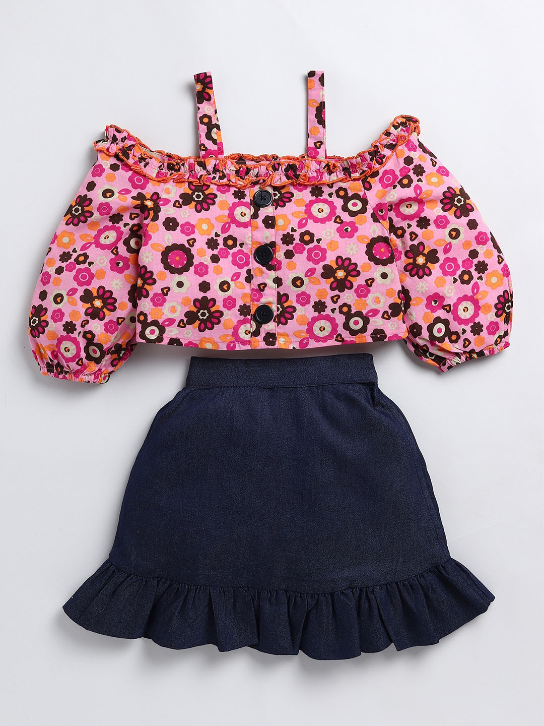 

BAESD Girls Floral Printed Top With Skirt, Pink