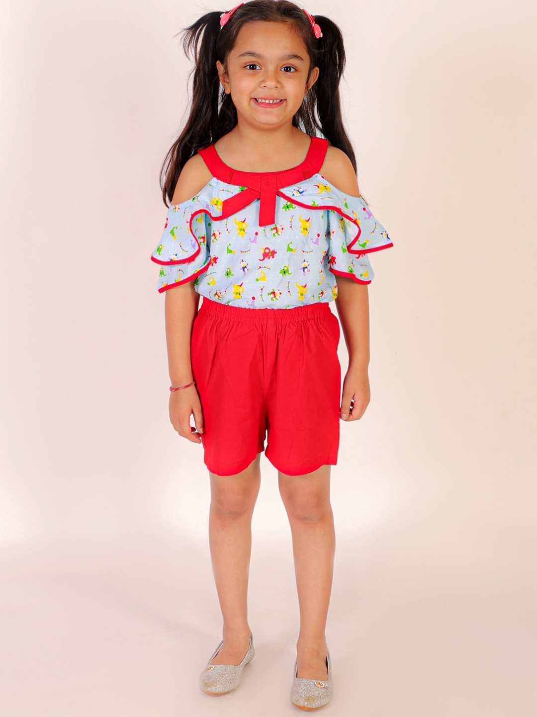 

BAESD Girls Printed Pure Cotton Top with Shorts, Blue