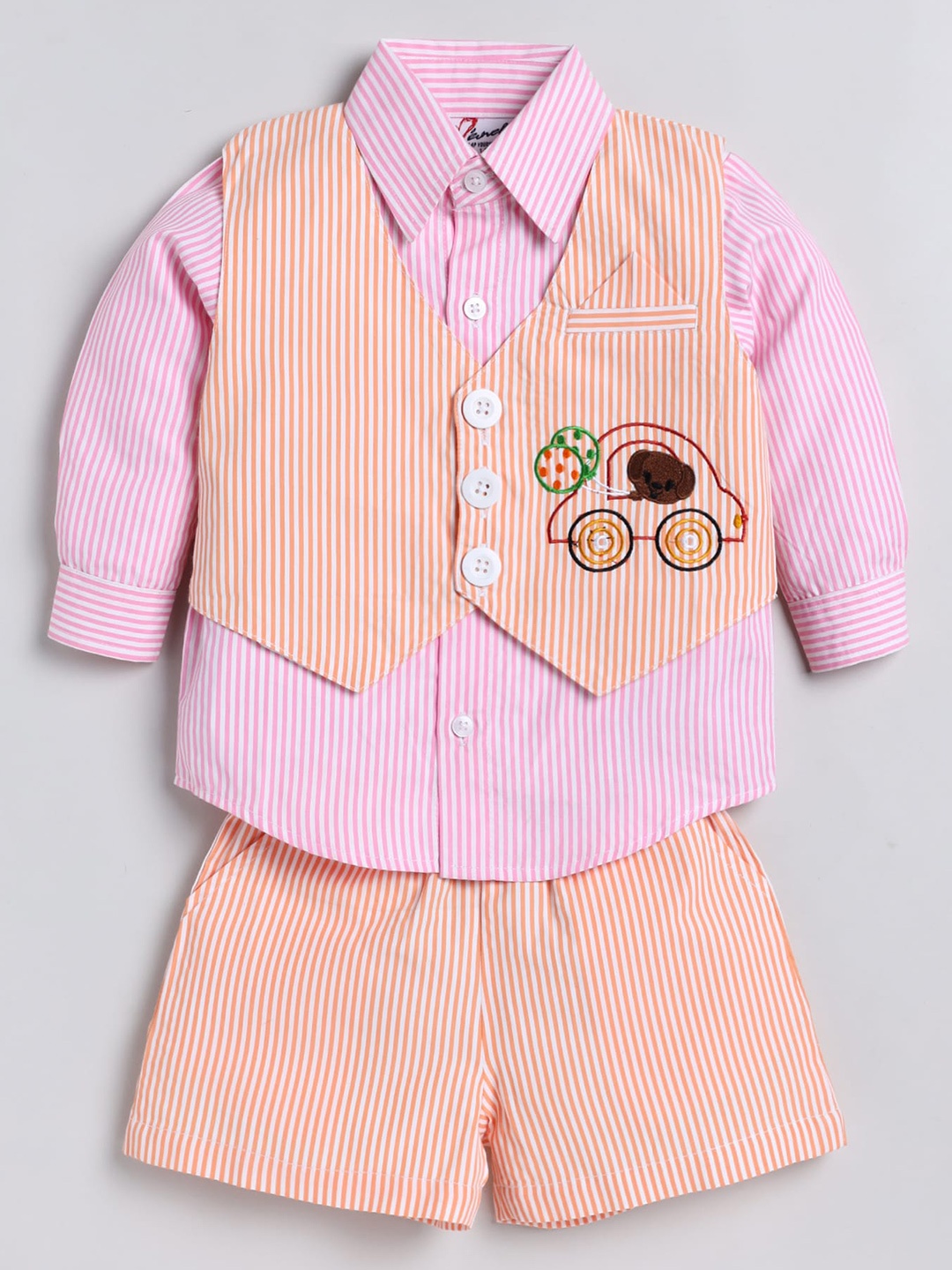 

BAESD Girls Striped Pure Cotton Shirt with Shorts, Peach