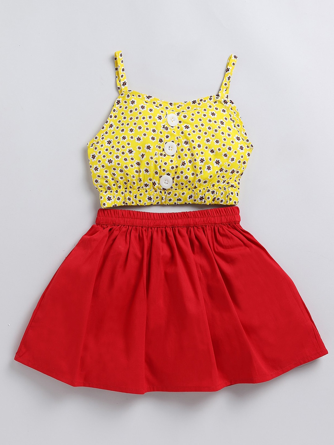 

BAESD Girls Printed Pure Cotton Top with Skirt, Yellow