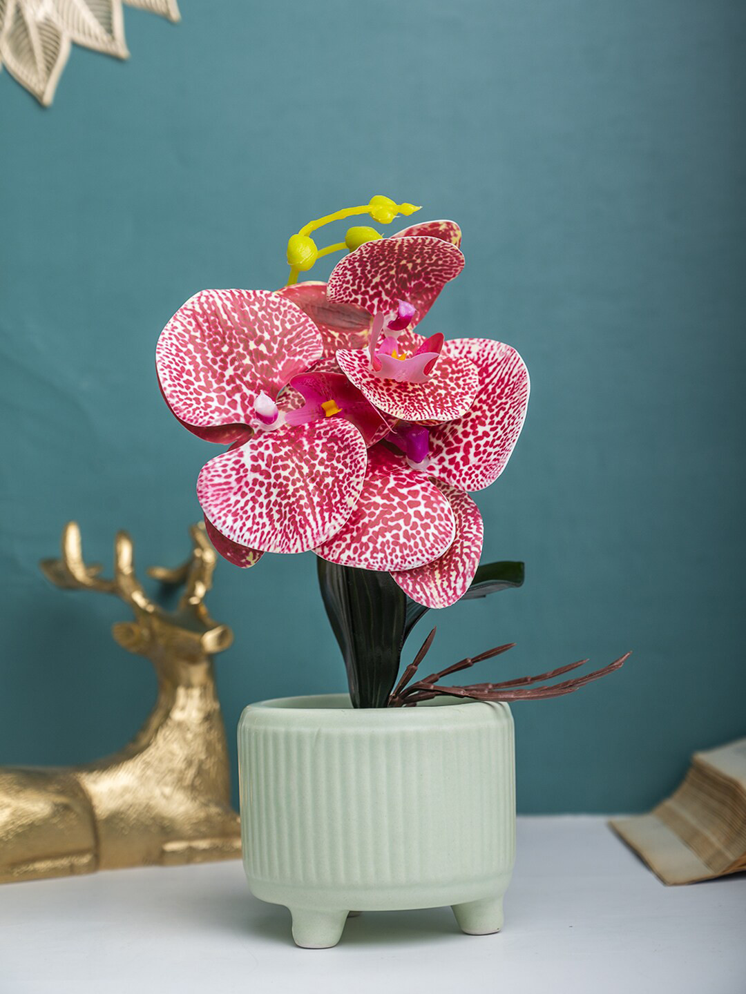 

MARKET99 Pink Faux Orchid Flower With Pot