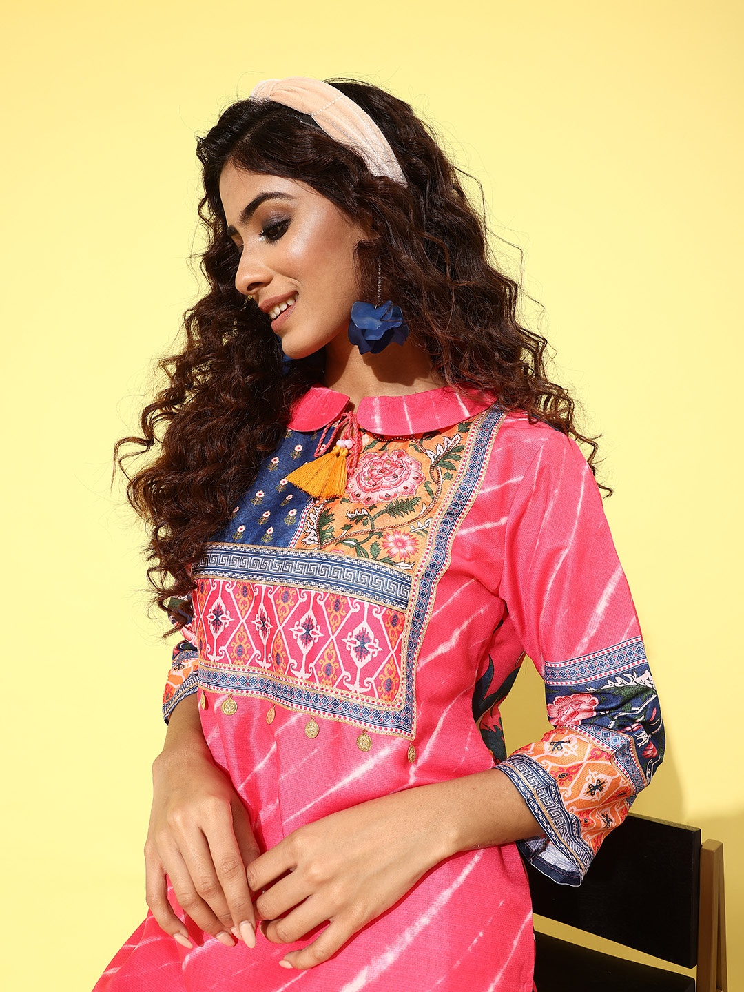 

Indo Era Women Printed Tunic with Trousers Co-Ords, Pink