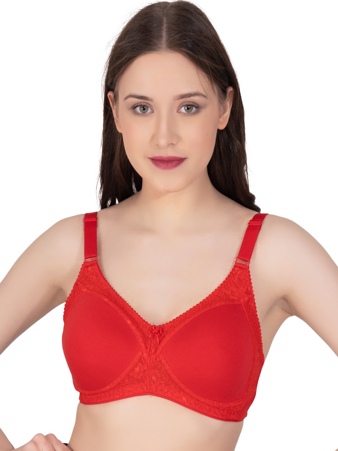 

Eve's Beauty Floral Lace Full Coverage Lightly Padded All Day Comfort Minimizer Bra, Red